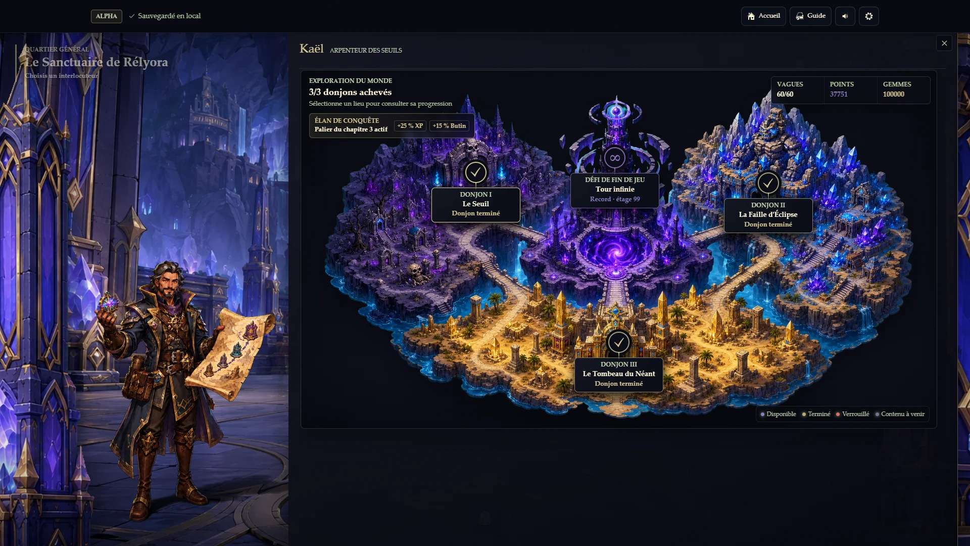 Carte des trois donjons de Rélyora